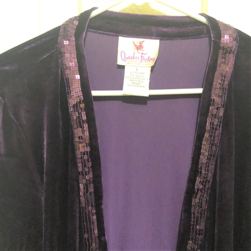 Quacker Factory Purple Velvet Cardigan Long Sleeve - Picture 2 of 5